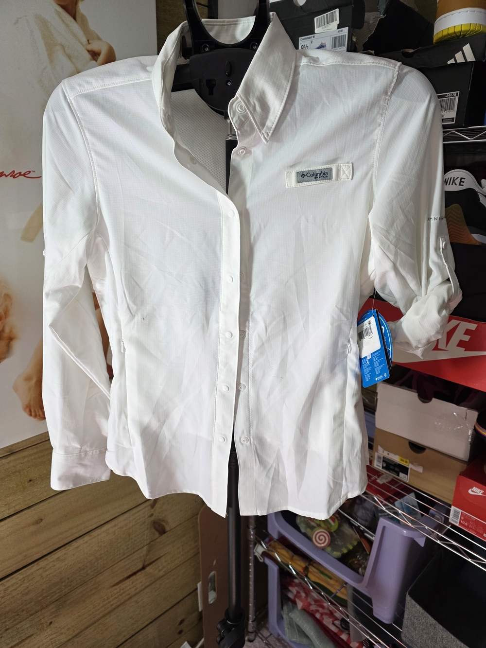 Columbia White Long-Sleeve Button-Down Shirt